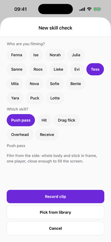 Pick the player and the technique, and you are ready to film.