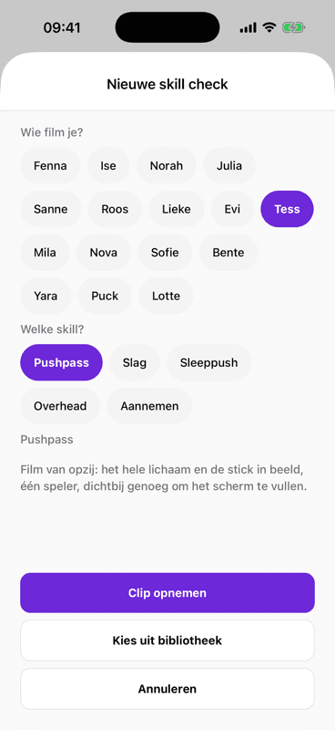 Kies de speler en de techniek, en je kunt filmen.