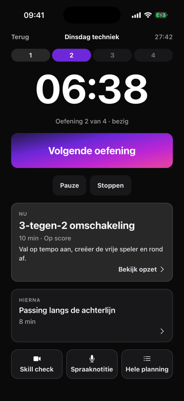 Live Training. Zie welke oefening nu komt. Houd tijd bij en maak een notitie als dat nodig is.